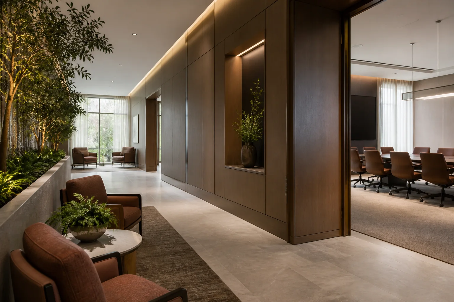 Conference pre-function corridor in an Elk Grove workplace