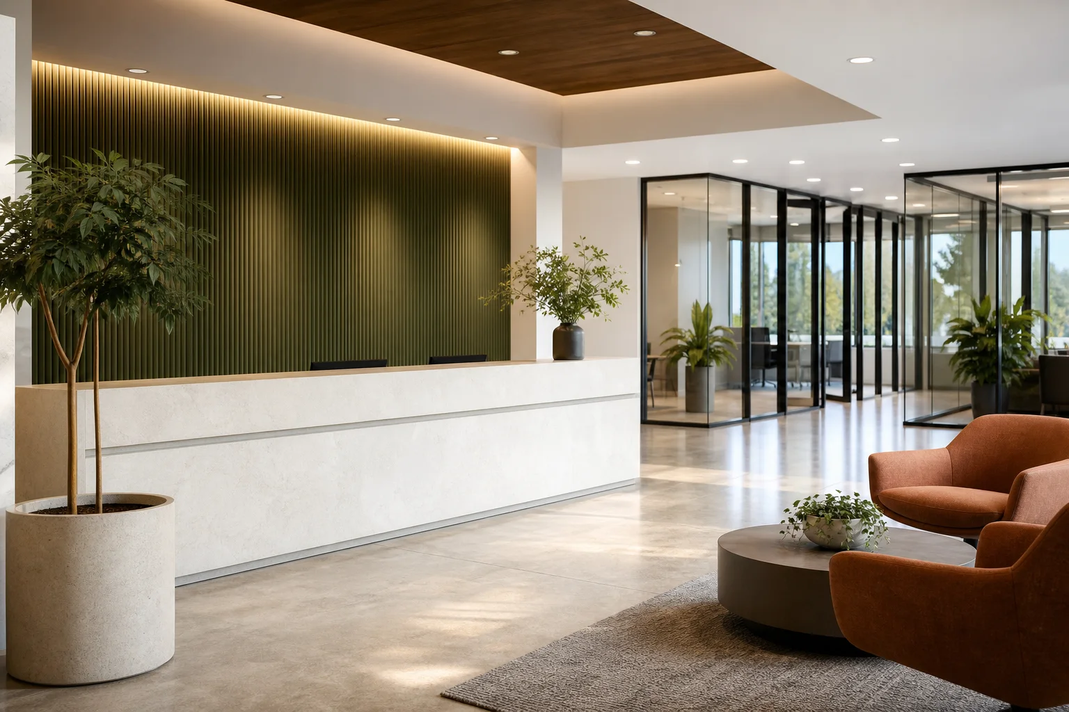 Refined corporate reception area in Elk Grove