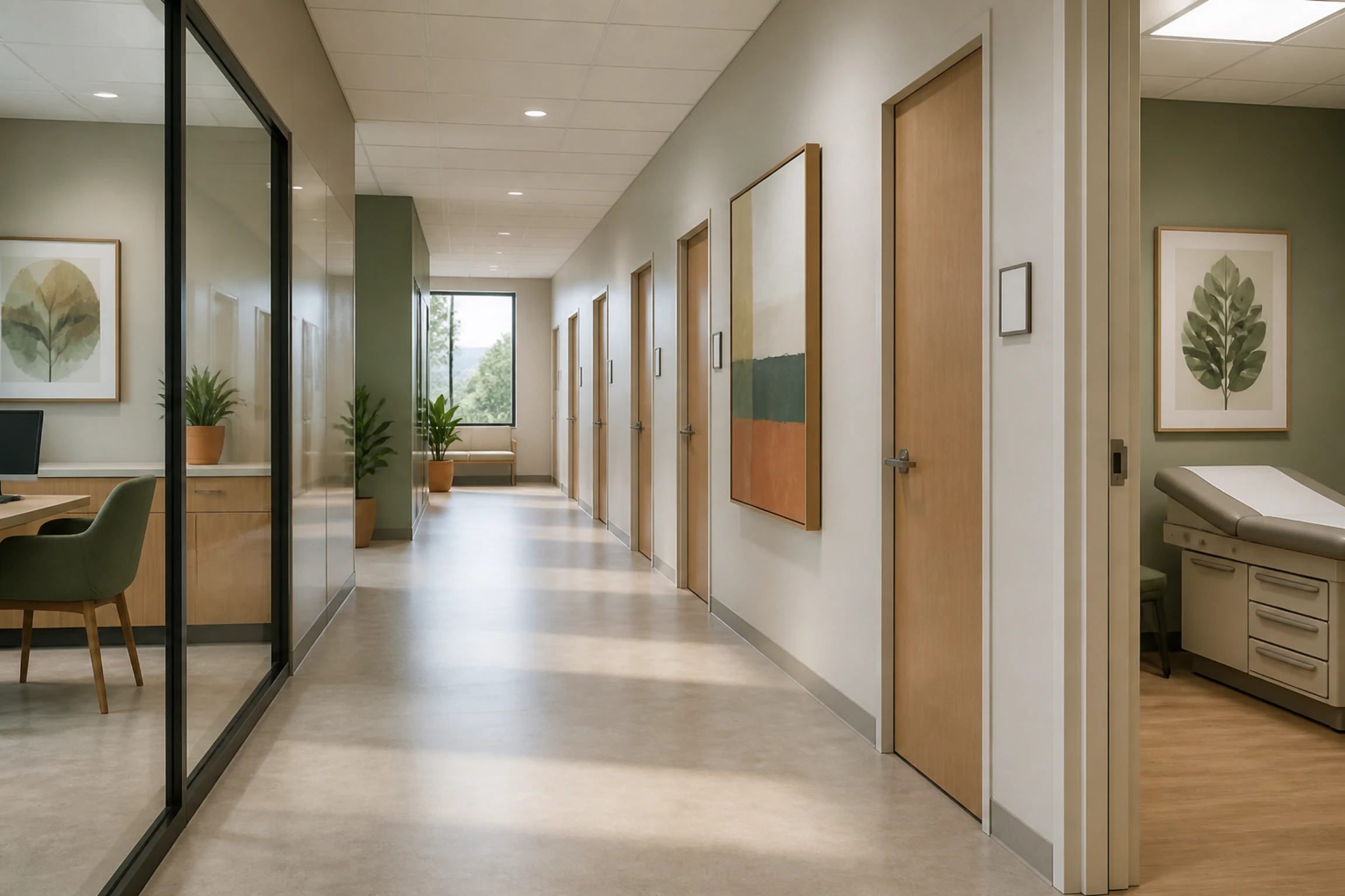 Clean consultation corridor in an Elk Grove medical office