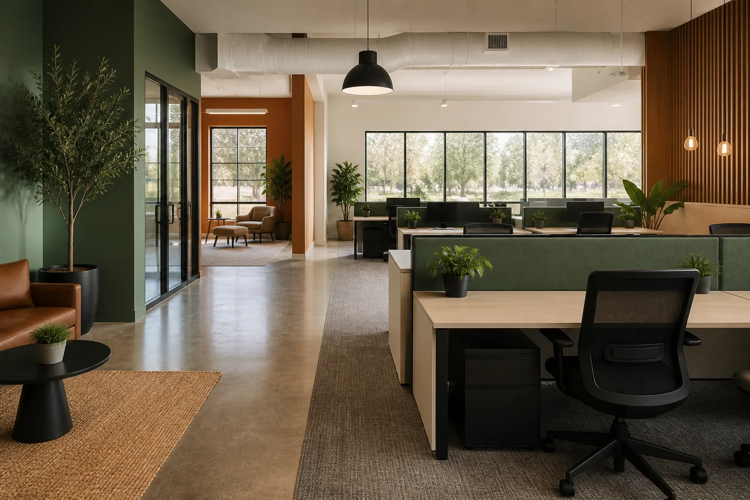 Open office with carpeted work areas